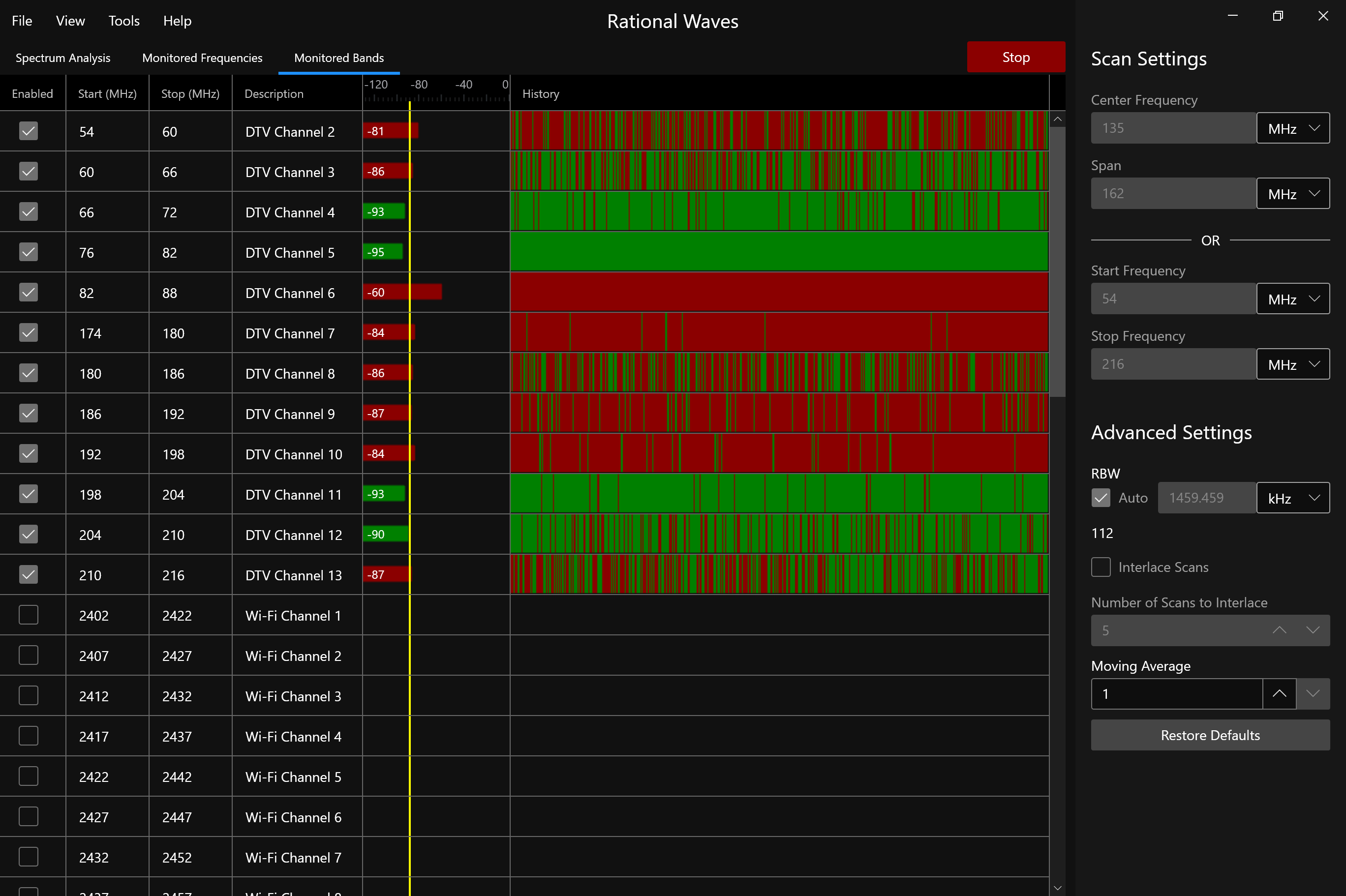 Rational Waves RF Spectrum Analyzer Software